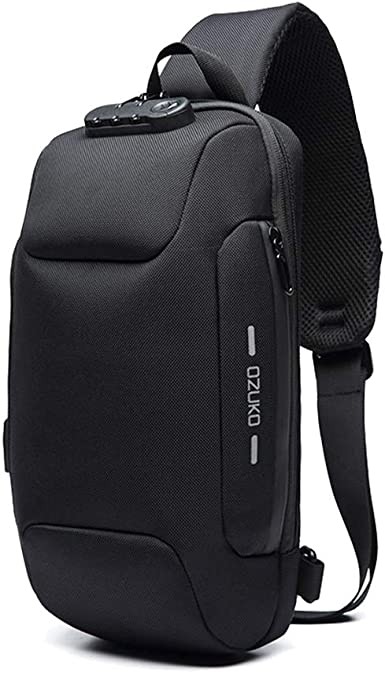 OZUKO Shoulder Bag USB Anti-Theft Men's Chest Bag Casual Shoulder Bag, Sling Backpack