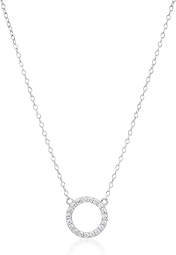 Amazon Essentials Women's Open Circle Cubic Zirconia 16" Chain with 2" Extender Pendant Necklace